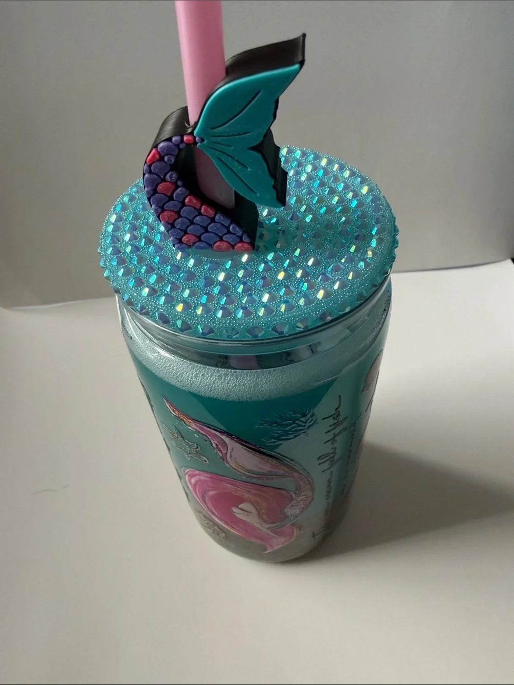 Mermaid 16 oz Beach Shimmer Tumbler w/ Jeweled Lid & Topper
